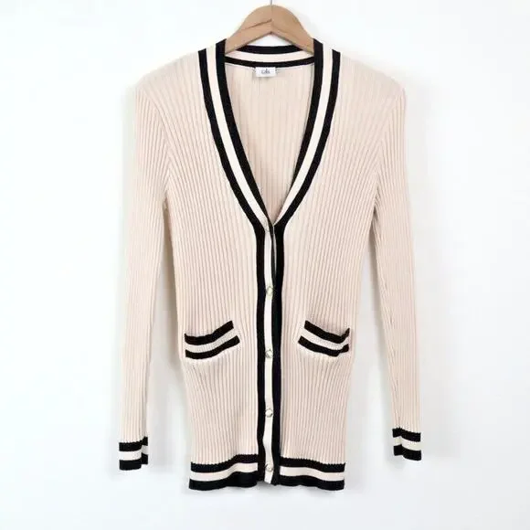 Cabi Size S Radcliff Cardigan Sweater Varsity Stripe 5458 Ivory Blue - Picture 1 of 9